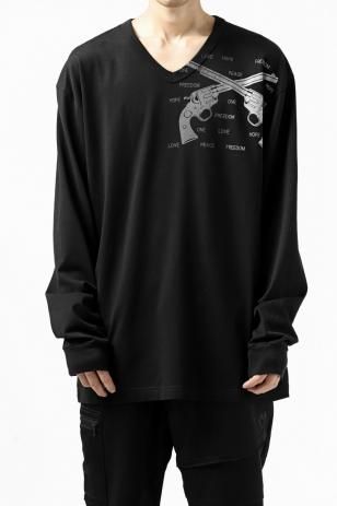 roarguns CROSSGUN GRADATION PRINT V-NECK T (BLACK)