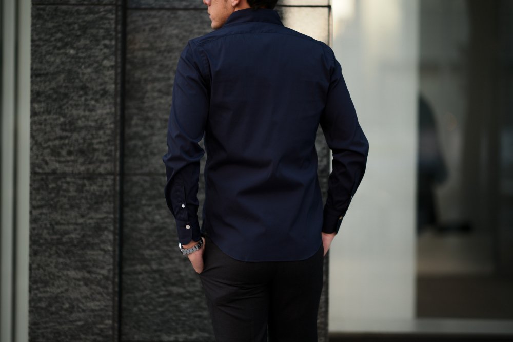 Finamore フィナモレ ストレッチコットン ワンピースカラー シャツ Navy ネイビー 11 Alto E Diritto Online Store