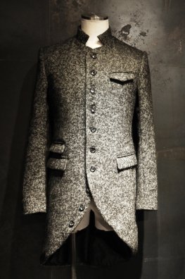 Woolly Herringbone Tweed Round-Tail Long Jacket
