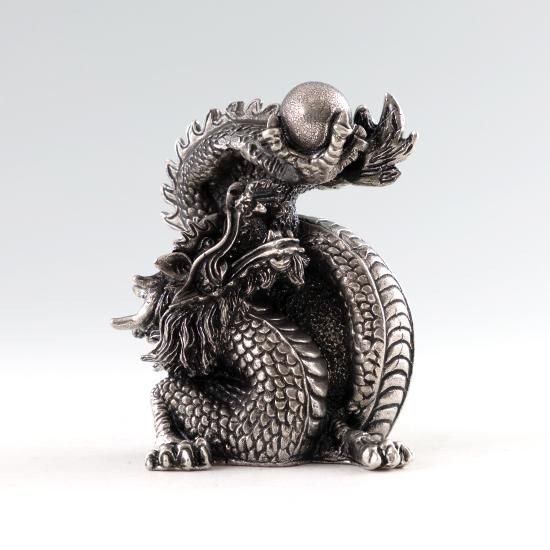 いいスタイル 錫 [No.186F-5 台付 黒漆加工 -HAYATO- 昇龍（辰） 干支 置物 工芸品