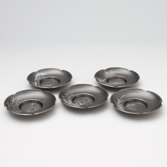 錫 茶托 梅形 5枚セット 商品番号：37｜薩摩錫器工芸館