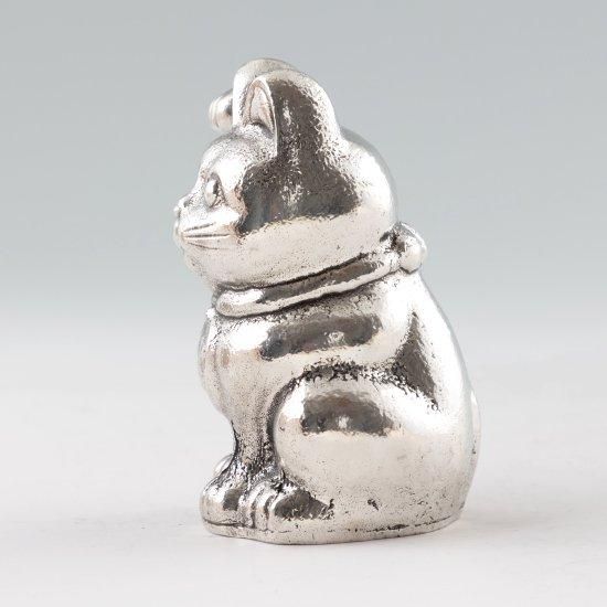 金属製　置物 錫 置物 招き猫 黒漆加工 [No.181B-1]｜薩摩錫器工芸館