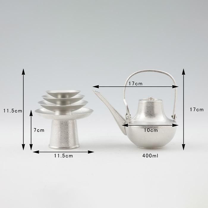 錫 お屠蘇セット 白吹雪加工 400ml [No.52-2-1]｜薩摩錫器工芸館