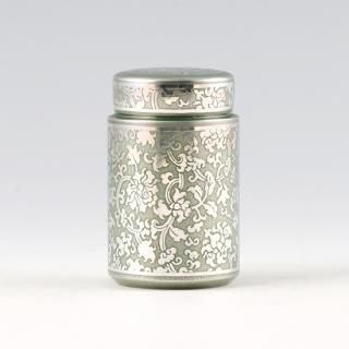 薩摩錫器 薩摩錫日生堂製 花唐草文 壷 時代箱付 M R4602B 工芸品
