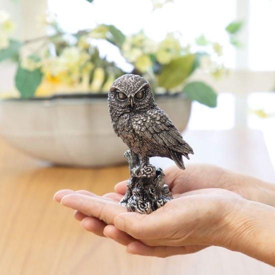 錫 置物 ふくろう 黒漆加工 [No.189-3]｜薩摩錫器工芸館