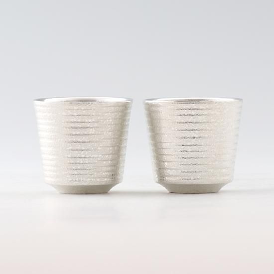 錫 ぐい呑み 筒型 白吹雪加工 65ml 2個セット [No.90-1-2]｜薩摩