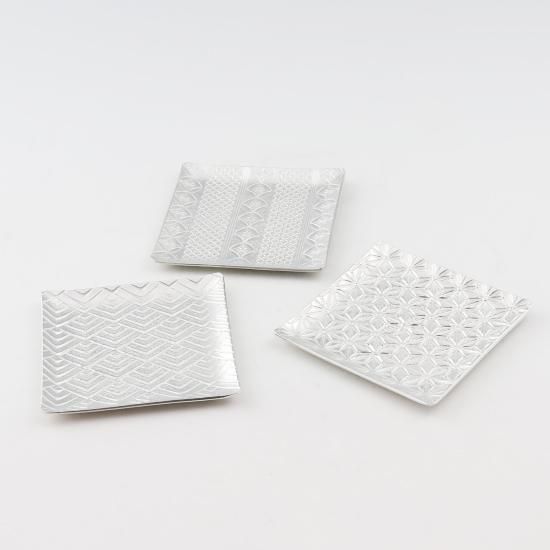 錫 切子 小皿 角型 白加工 3枚セット 11cm角 [No.2000-1-2-3