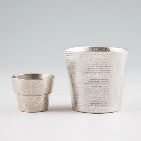 錫 酒器セット 片口ちろり 360ml ぐい呑み 80ml 白吹雪加工 [No 錫 酒器セット 片口ちろり 360ml ぐい呑み 80ml 白吹雪加工 [No