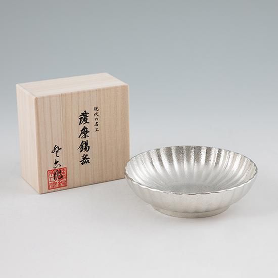錫 大鉢菊 白吹雪加工 [No.1500-1]｜薩摩錫器工芸館