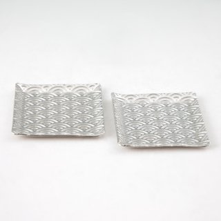 錫 切子小皿角型 青海波 2枚セット 商品番号：2010-2‐2/名入れ・マーク入れ 不可