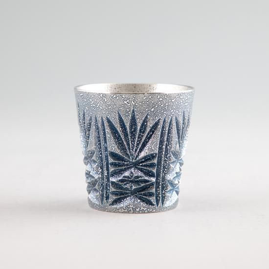 粒菊蒔絵 雪吹雪 錫 切子グラス 赤吹雪漆加工 120ml [No.96]｜薩摩錫器工芸館