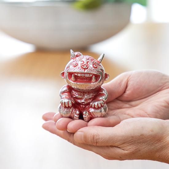 錫 置物 縁起物 笑福鬼 赤 赤漆加工 [No.504]｜薩摩錫器工芸館