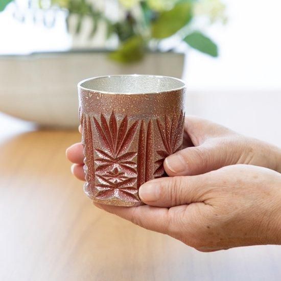 錫 ペアタンブラー 切子オンザロック 黒吹雪漆加工 赤吹雪漆加工