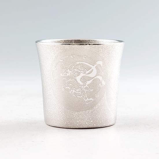 錫 タンブラー オンザロック 風神雷神 白吹雪加工 260ml [No.86A