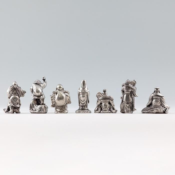 錫 置物 七福神 7体セット 黒漆加工 台付 [No.194-1-2-3-4-5-6-7