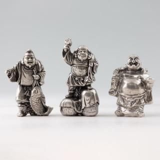 錫 置物 七福神 恵比寿・大黒・布袋 3体セット 黒漆加工 [No.194