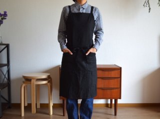 ramie apron / BLACK