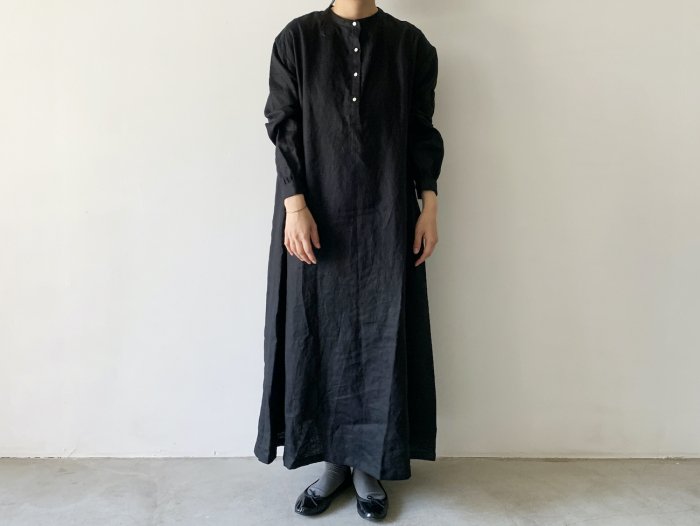 linen long one-piece / BLACK
