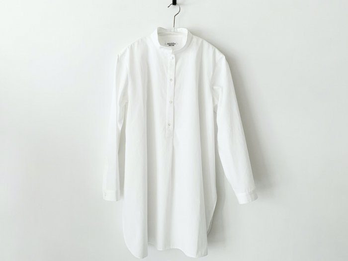 stand collar long shirt / WHITE 