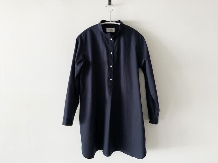 stand collar long shirt / NAVY