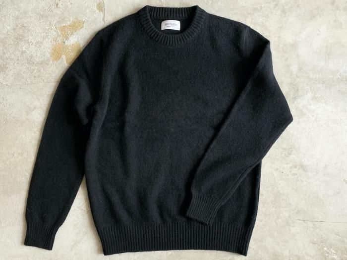 wool crew neck sweater / BLACK