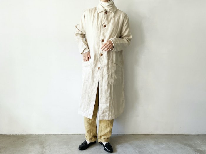 linen herringbone shop coat  / IVORY