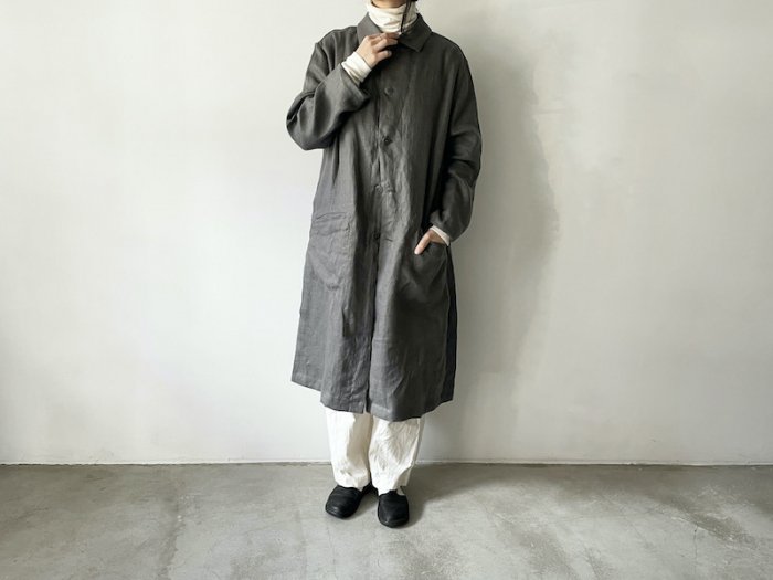 linen herringbone shop coat  / CHARCOAL GREY