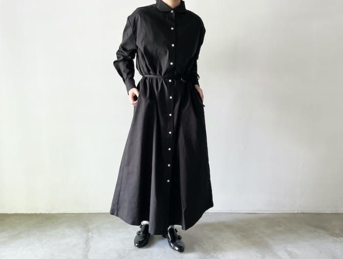 round collar poplin one-piece/BLACK