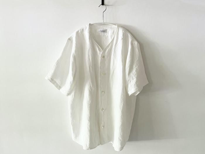linen baseball shirt/  OFF WHITE
