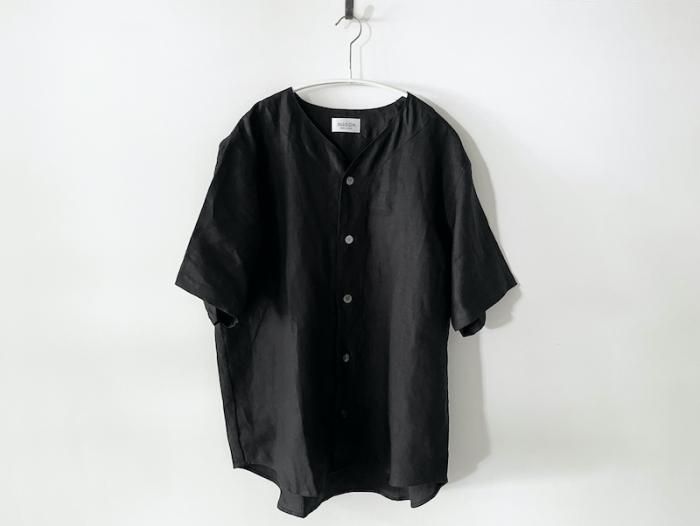 linen baseball shirt/  BLACK