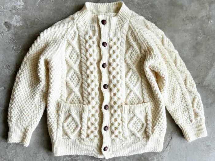 aran knit cardigan / NATURAL