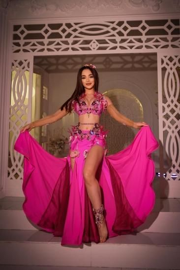 ベリーダンス用 捉える オリエンタル衣装】ピンク ライン ベリーダンス用 捉える オリエンタル衣装】ピンク ライン