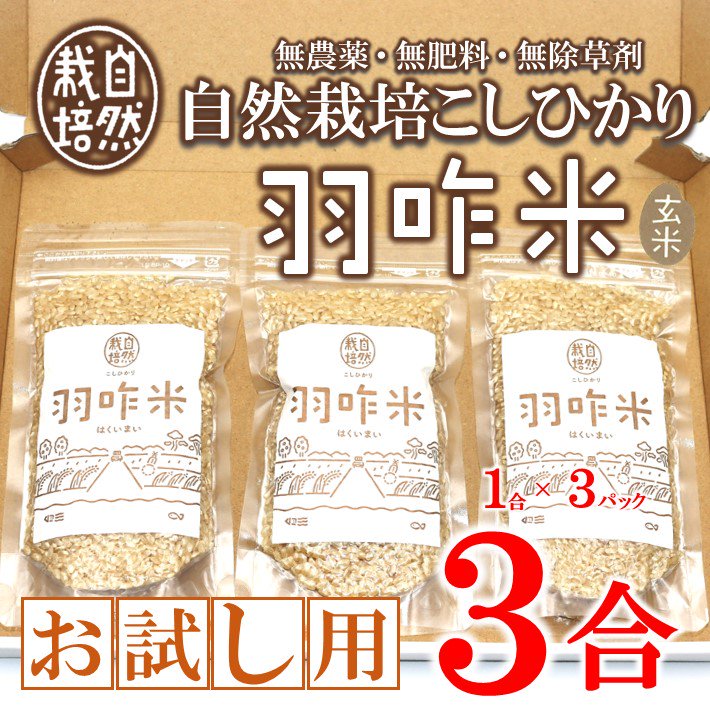 送料無料】能登のこだわり自然栽培こしひかり『羽咋米』お試し3合（450g）