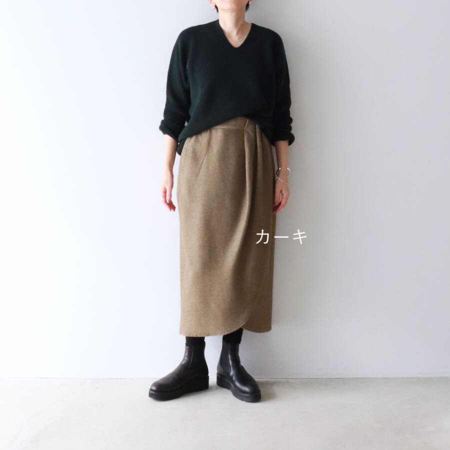 FACTORY（ファクトリー）綿ウール朱子織ラップスカート