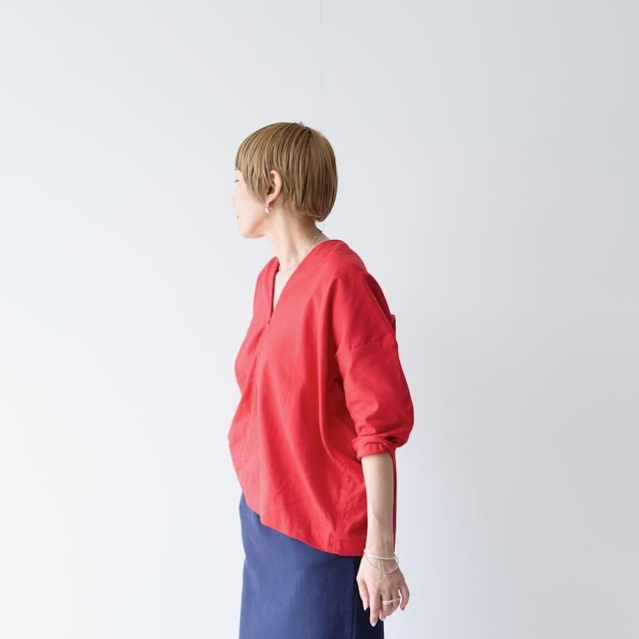 美品 dhal シャツ ダル Dhal(ダル) /50/-Kooshiパターンジップシャツ /レッド×オフ