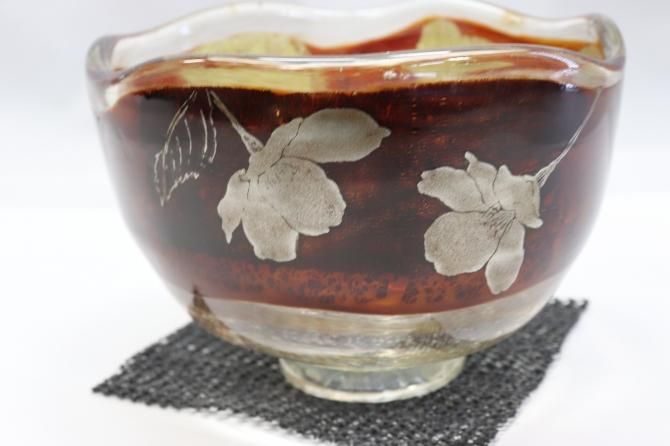 耐熱ガラス熔彩抹茶碗（蒔絵桜） | 工芸ガラス | 耐熱 ガラス