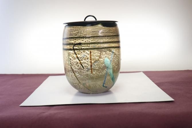 銀彩線巻水指（飴色斑紋） | 工芸ガラス | 耐熱 ガラス工房