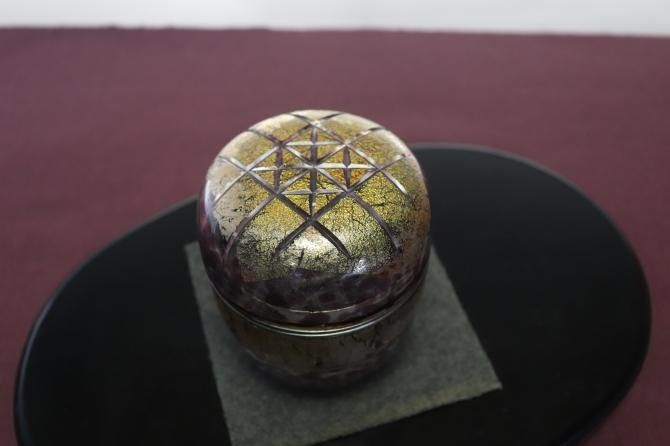 斑紋切子棗（葡萄色） 茶入れ 棗 | 茶道具 | 耐熱 ガラス工房