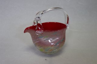 工芸ガラス 柄付酒器　銀箔赤彩1.5合用