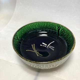 工芸ガラス 手吹きガラス　銀彩菓子鉢「蜻蛉」