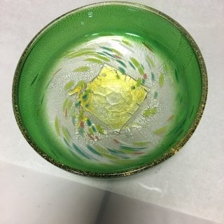工芸ガラス 手吹きガラス　金彩口巻き菓子鉢「紫陽花」シリーズ