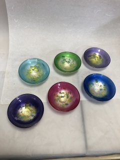コイケ ユキオ 手吹きガラス　金箔彩台付小皿「紫陽花」6枚組