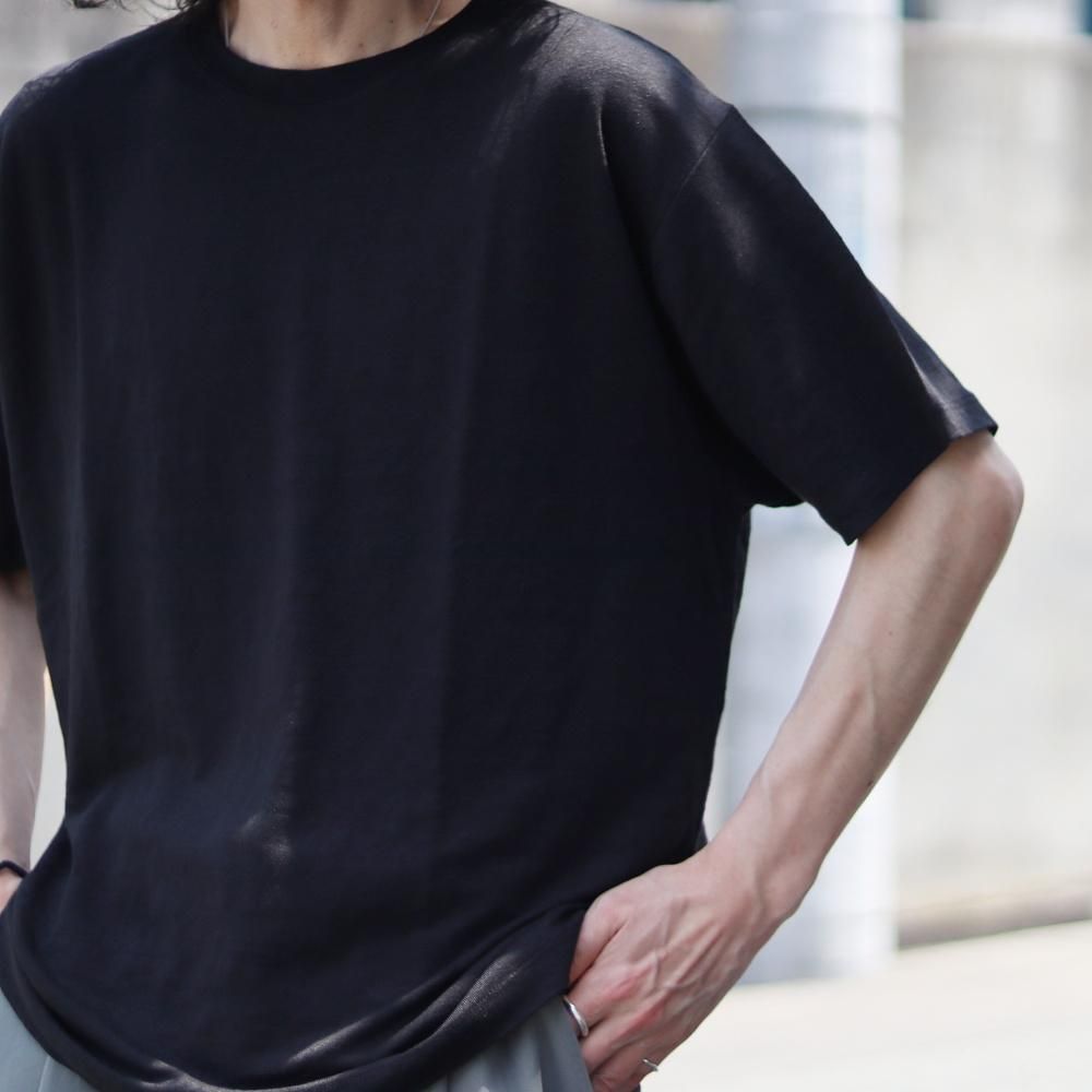 BATONER リネン Tシャツ ダークブラウンサイズ2 BATONER NORMANDY LINEN T-SHIRT (2 COLORS) - DIMPLE