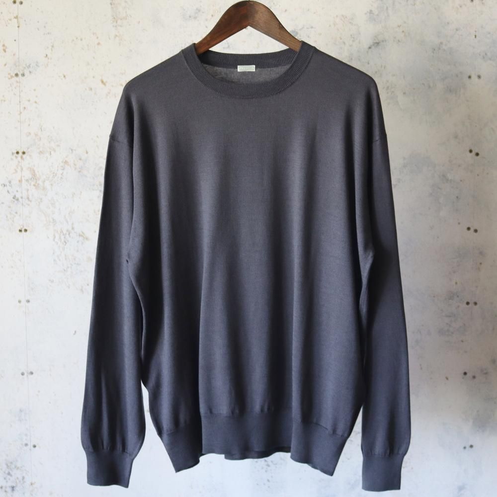 renoma HIGH GAUGE CREW NECK KNIT 黒 everyone cotton yak high gauge knit sweater (CHARCOAL
