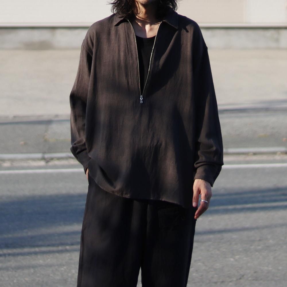 トップス ULTERIOR HALF-ZIP SHIRT LAST1】ULTERIOR RAYON LINEN TWILL HALF-ZIP SHI
