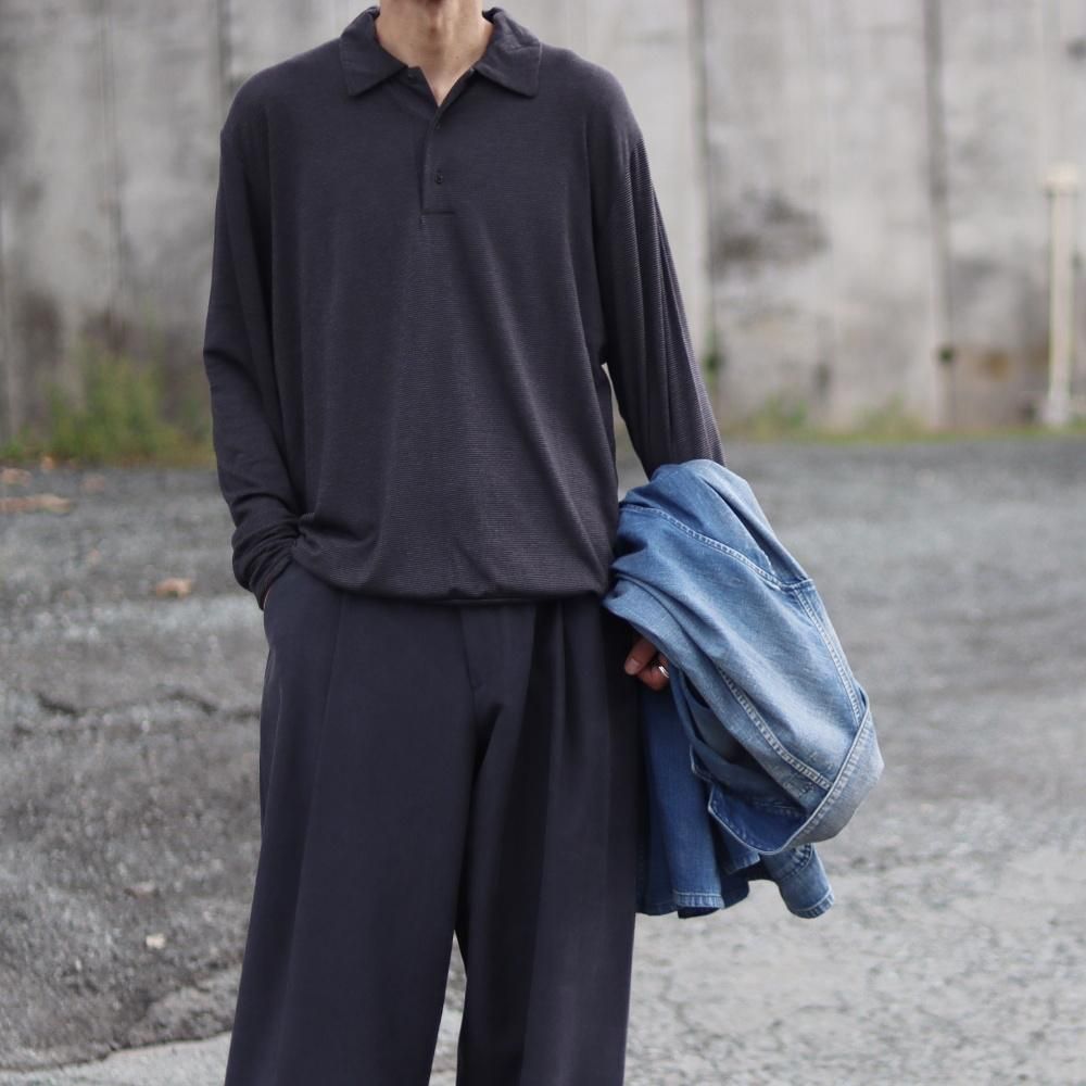 MAATEE&SONS L/S POLO TEE(Black×Charcoal) - DIMPLE