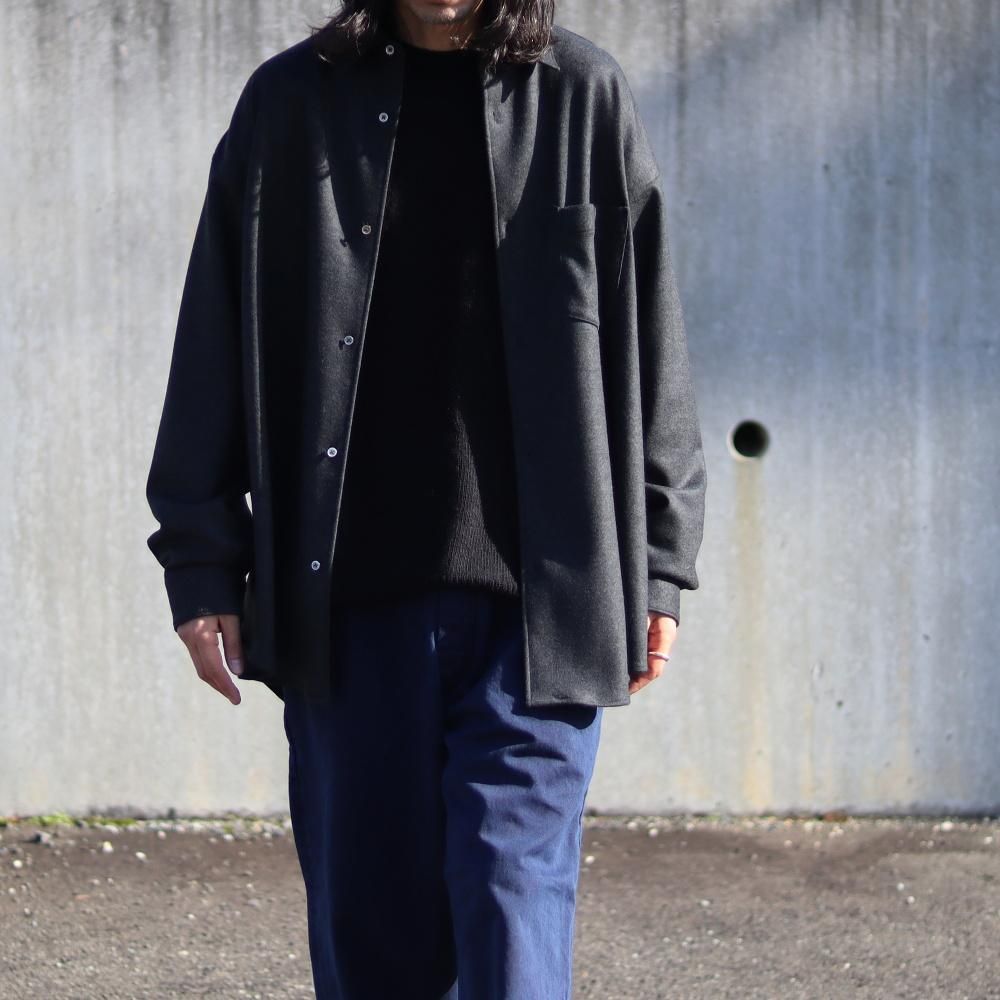Graphpaper Wool Smooth Flannel Oversized Regular Collar Shirt(Gray