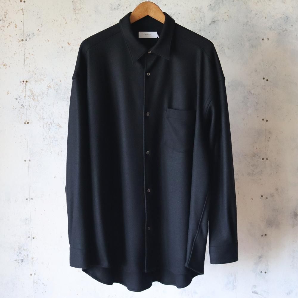 Graphpaper  Wool Smooth Flannel Oversized Regular Collar Shirt(Black)