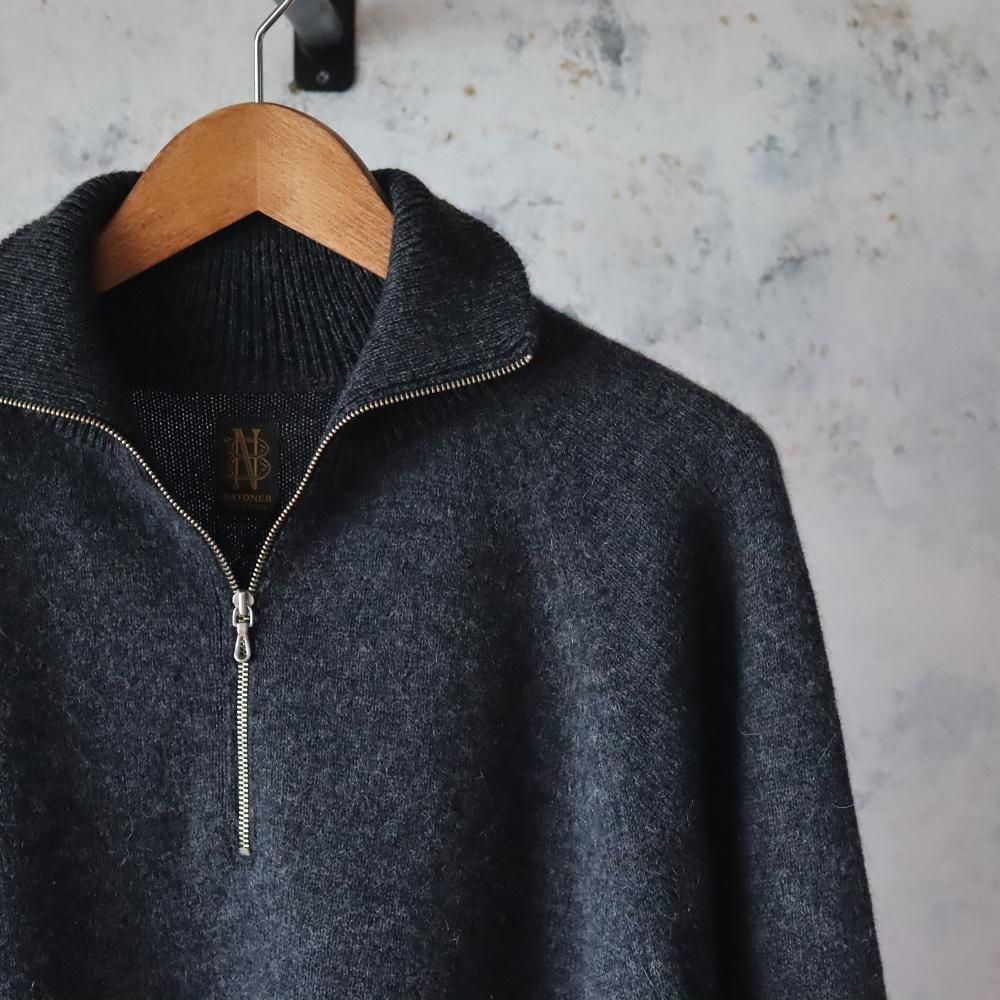 BATONER BABY ALPACA KURUMI TENJIKU HALF ZIP(Charcoal) - DIMPLE