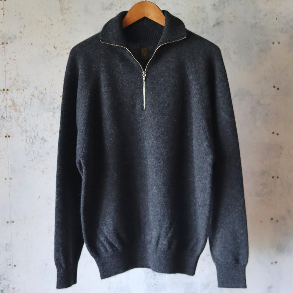 BATONER  BABY ALPACA KURUMI TENJIKU HALF ZIP(Charcoal)